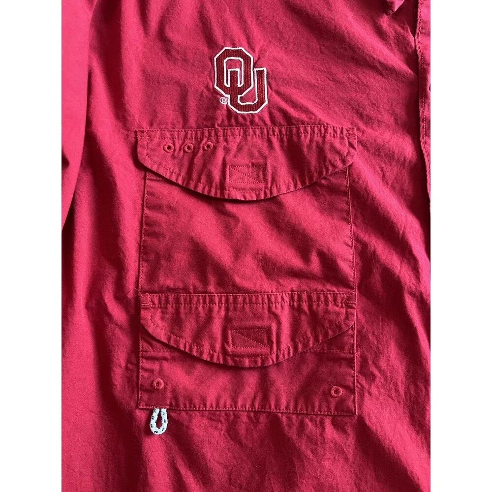 Columbia PFG Oklahoma Sooners Mens XXL Red Short Sleeve Fishing Shirt OU Logo